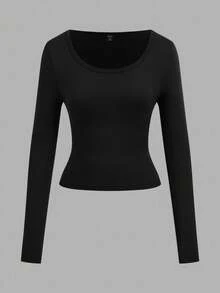 SHEIN EZwear 3pcs Women's Crew Neck Mid-Length Casual Tight Fit Basic Long Sleeve T-Shirts, Suitable For Autumn/Winter