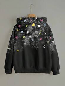 INAWLY 女士连帽卫衣，休闲街头风，带有酷炫星星图案，拉链夹克，适合户外、日常穿着、街头风格 - 黑色 - 查看 2