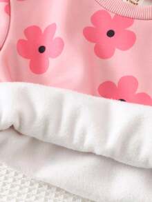 Cozy Pixies Set de 2 piezas de sudadera con cuello redondo de punto suave con mangas raglán y estampado floral y leggings de cintura elástica para niña bebé - Rosa - Ver 8