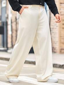 EASEVO Quần ống rộng màu trơn thường ngày cỡ lớn dành cho nam, dành cho mùa thu - trắng - Xem 1