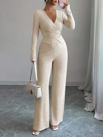 Gloray Plus Size Solid Color Minimalist Long Sleeve Top And Pants 2 Pieces Set