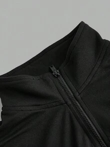 SHEIN EZwear 2 件黑色针织拉链长袖 T 恤，适合秋冬季 - 黑色 - 查看 7