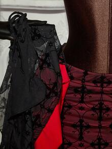 Amplova Y2K Amplova Cross Plus Size Sexy Fashion Bandeau Top And Mini Skirt 2 Pieces Set Halloween Dress Demon Dress Criss Cross Dress