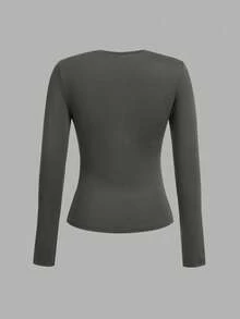 SHEIN EZwear 3 Stücke Damen Lässig Engsitzend Rundhals Langarm T-Shirt Set, geeignet für Herbst/Winter - Verschiedenfarbig - Übersicht 8