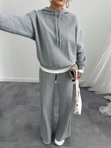 Conjunto de dos piezas de sudadera y pantalón de chándal oversize gris jaspeado para mujer