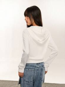 Rina Fox Women's Letter Print Hooded Casual Sweatshirt - White - View 2