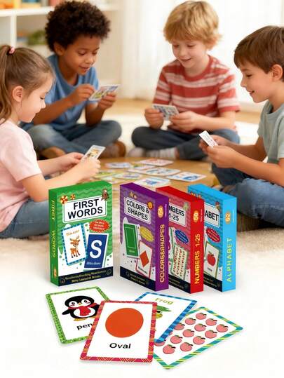 Zazumi 1SET Learning Flashcards Alphabet Numbers Shapes Colors Words Toddlers Preschool Educational Toys Cartoon Illustrations