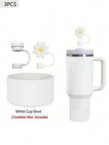 3 件适用于 30-40 盎司杯子的配件、1 个可重复使用的 10 毫米硅胶花吸管盖、1 个硅胶吸管盖（与 杯防溢漏塞防溅防尘吸管盖兼容）、1 个杯子硅胶保护套保护底套、杯子配件、节日派对礼物 - 彩色 - 查看 4