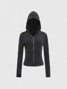 ROMWE Grunge Punk Jersey ajustado de cuello alto acanalado con estilo punk para mujer - Gris - Ver 1