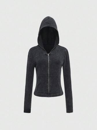 Grunge Punk Maglione aderente da donna con collo alto a costine, stile punk