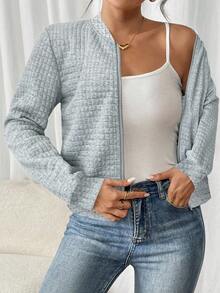 SHEIN LUNE Women's Casual Zip-Up Jacket, Suitable For Autumn/Winter,Fall - Grey - View 6