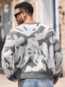 EASEVO 大码男士时尚拼色长袖毛衣，秋冬