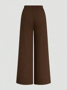 Sweetra 2pcs/Set Solid Color Minimalist Sleeveless Crop Top And Skinny Pants, Sexy Style - Brown - View 13