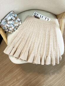 GlowEve Women's Autumn New Solid Color Rope Floral Pattern Classic Design Casual Girly Everyday Versatile Loose Hem Knit Sweater Skirt