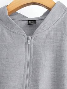 EMERY ROSE Women's Solid Color Casual Zip-Up Baseball Jacket And Wide Leg Pants Set, Autumn - Light Grey - View 4