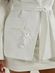 Chiquease Almamuse-D Spring/Autumn White Cinched Waist Blazer, Sophisticated, Delicate Floral Embellishments, Fashionable Versatile Blazer - White - View 6