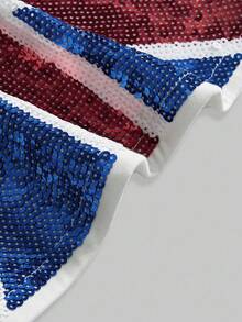 ROMWE Plus Size Hippie Y2K Fashionable Musician Style Flag Collegiate Beaded Embroidery Cropped Top, Suitable For Back To School, Parties, Music Festivals - Blue - View 9