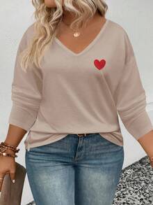 EMERY ROSE Women's Heart Print V-Neck Long Sleeve Plus Size T-Shirt, Popular For Autumn/Winter - Multicolor - View 4