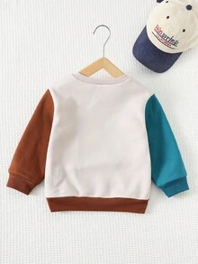 Cozy Pixies 秋冬款小男孩拼色字母图案针织圆领长袖套头衫 - 綠色 - 查看 2