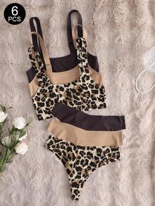 6 st set med leopardmönster och minimalistiskt, bygelfritt set med låg midja och trosor för kvinnor