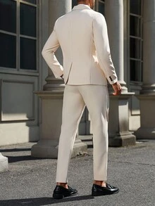 Manfinity Mode 3 Piezas Conjunto de Traje de Hombre/Chaqueta de Traje + Chaleco + Pantalones - Albaricoque - Ver 2