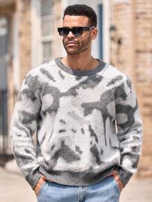 EASEVO 大码男士时尚拼色长袖毛衣，秋冬