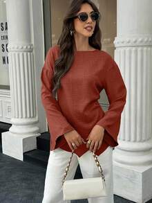EMERY ROSE Áo cánh trơn tay chuông công sở/thường ngày cho nữ - Gỗ đỏ - Xem 5