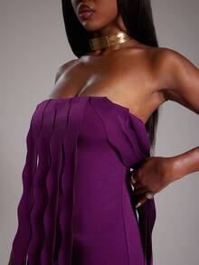 NYA SZN 连衣裙露肩无袖飘逸荷叶边细节特殊场合生日可爱活动秋冬适合女士通勤装 - Bold Plum - 查看 6