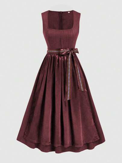 Fairmaia 德国传统方领束带无袖连衣裙（万圣节适用）