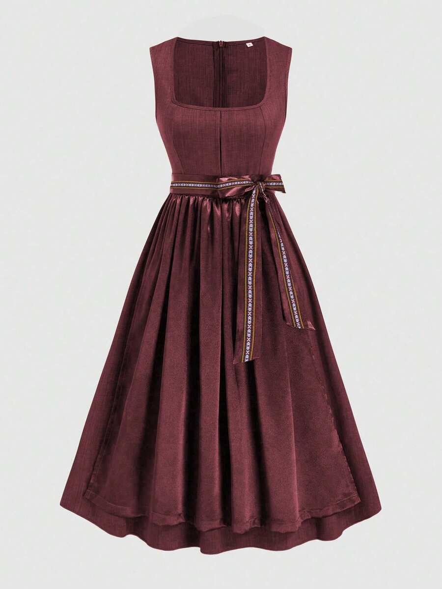 Fairmaia 德国传统方领束带无袖连衣裙（万圣节适用） - 紅色 - 查看 1