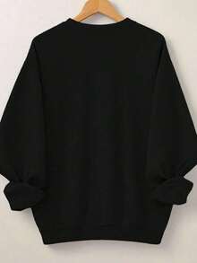 INAWLY 女士休闲百搭宽松V领运动衫 - 黑色 - 查看 3