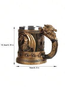 1 件复古中世纪翼手龙水杯，600 毫升/20.29 盎司不锈钢大容量马克杯，创意树脂浮雕装饰绅士饮水套装，夏季饮料杯，咖啡杯，装饰杯。男士礼物，父亲节礼物。 - 彩色 - 查看 6