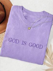INAWLY 加大码刺绣简约衬衫“上帝是好的”基督教信仰舒适彩色衬衫礼物，信仰衬衫，信仰 T 恤，教会团体衬衫，女士圆领刺绣 T 恤 - 紫羅蘭色 - 查看 3