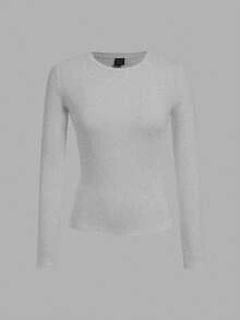 SHEIN EZwear 3 Stücke Damen Lässig Engsitzend Rundhals Langarm T-Shirt Set, geeignet für Herbst/Winter - Verschiedenfarbig - Übersicht 3