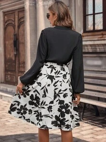 EMERY ROSE Đầm Maxi Tay Lửng In Hoa Có Thắt Lưng Cho Nữ - Đen và trắng - Xem 2