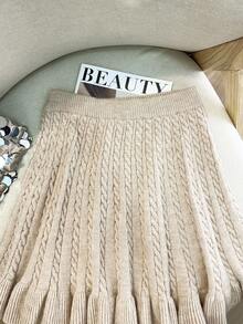 GlowEve Women's Autumn New Solid Color Rope Floral Pattern Classic Design Casual Girly Everyday Versatile Loose Hem Knit Sweater Skirt