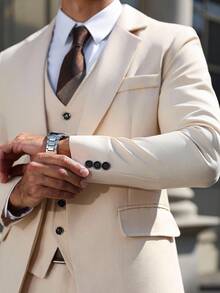 Manfinity Mode 3 Piezas Conjunto de Traje de Hombre/Chaqueta de Traje + Chaleco + Pantalones - Albaricoque - Ver 7