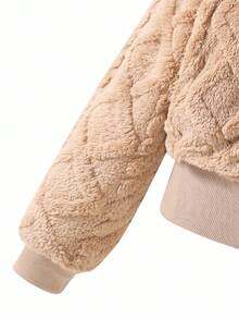 1 Áo khoác cardigan ngắn có mũ trùm đầu kéo khóa cho bé gái, vải dệt kim họa tiết, mùa thu - màu nâu - Xem 3