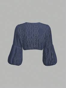 Fairmaia Traditionelle deutsche Damen Tops, einfarbige Spitzen Dirndl Tops - marineblau - Übersicht 2