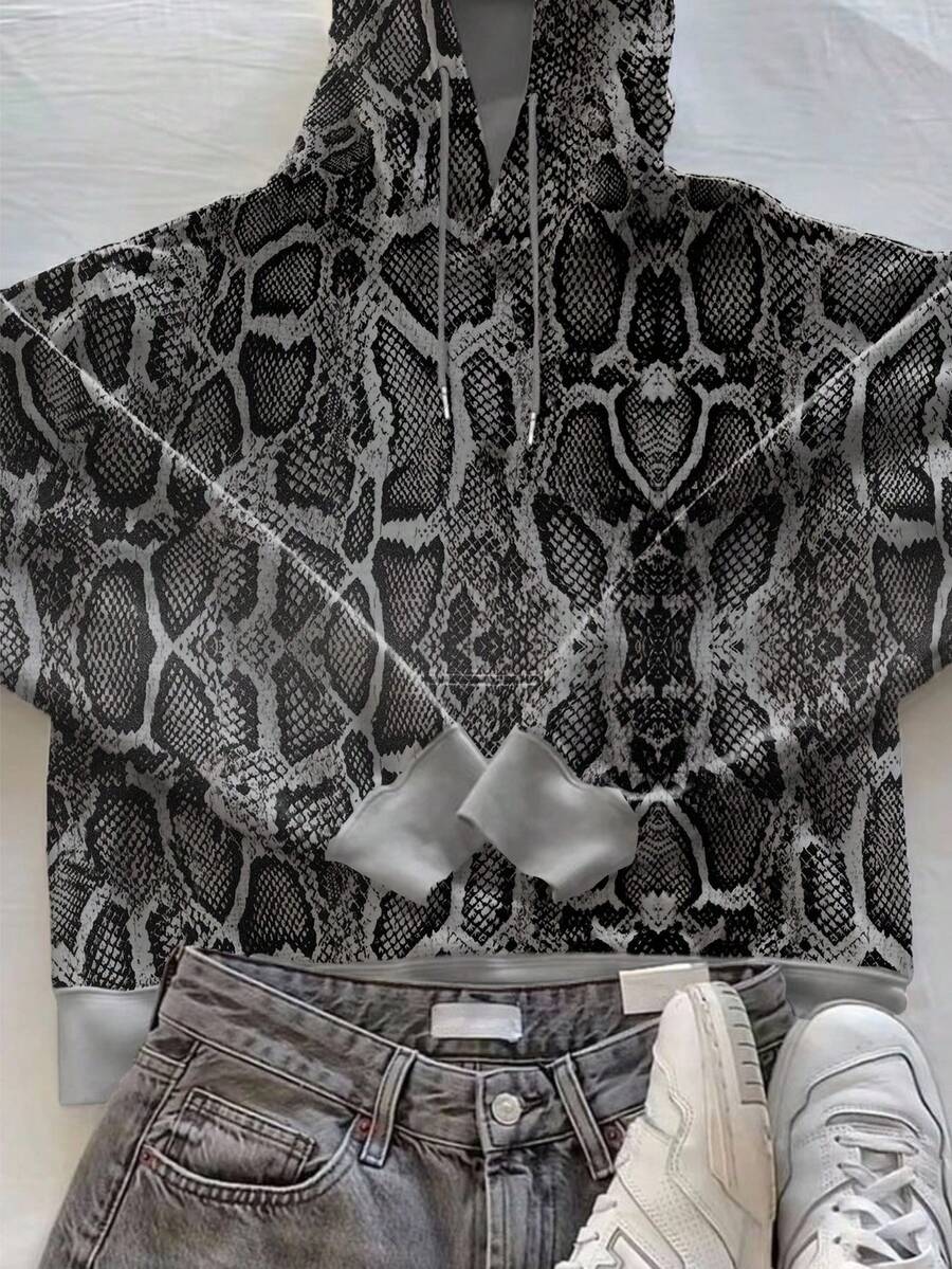 INAWLY Fashionable Snake Skin Print Sweatshirt, Spring/Autumn Fall Cloth For Women - Grey - View 1