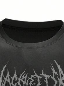 Manfinity Acti Log Men's Casual Printed Round Neck Short Sleeve T-Shirt Rash Guard Men Gym Compression Shirt Wrestling Shirt Compression T Shirt Men Graphic Compression Shirt Compression Shirt Men - Black - View 5