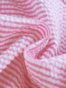 SHEIN Playful Pals 女宝宝荷叶边领条纹时尚可爱长袖T恤套装 - 粉色 - 查看 7