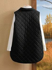 Rusticease Plus Flap Pocket Quilted Vest Coat, For Winter Fall Autumn - Black - View 9