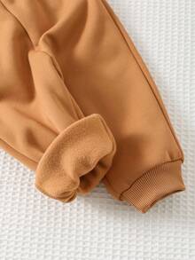 Cozy Pixies 2pcs Baby Boy Capybara Pattern Knit Soft Crew Neck Long Sleeve Pullover Sweatshirt And Elastic Waist Jogger Pants Set - Brown - View 8