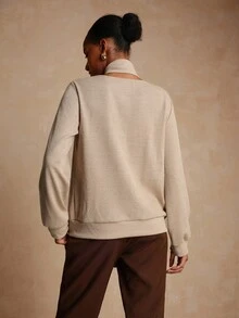 Lyxana Women's Casual Ribbed Cowl Neck Solid Color Minimalist Long Sleeve Sweatshirt - Brown - View 2