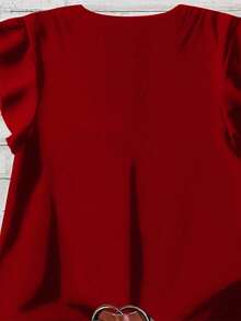 Rusticease 女士休闲纯色衬衫，适合外出、圣诞节、万圣节，适合秋夏季 - 酒紅色 - 查看 4