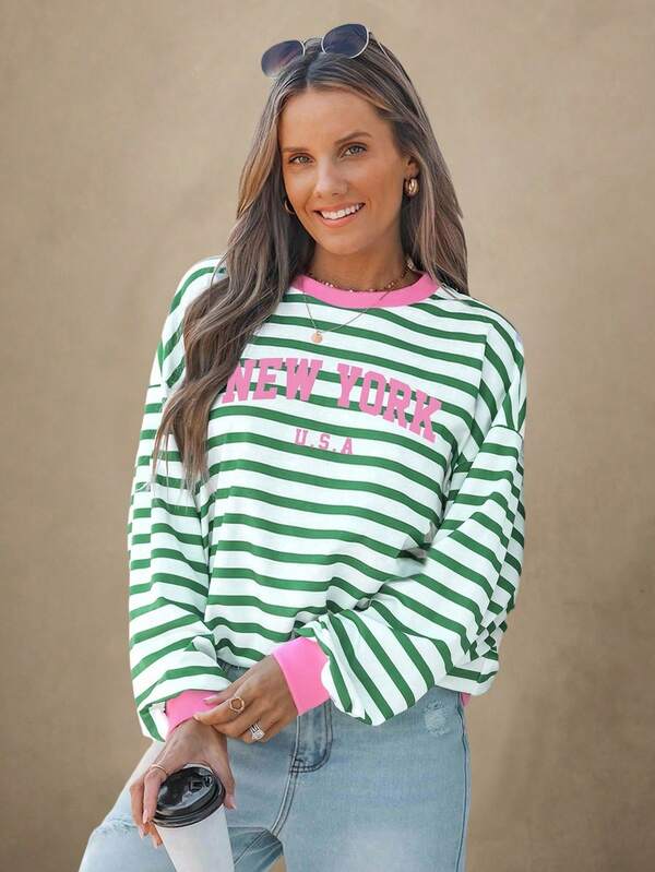 Wildy Sudadera holgada para mujer de cuello redondo, manga larga y diseño minimalista y estampado casual