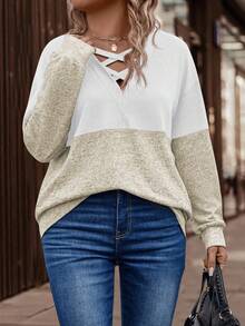 EMERY ROSE Sudadera casual de talla grande con parches de colores contrastantes para mujer, para otoño/invierno - Multicolor - Ver 6