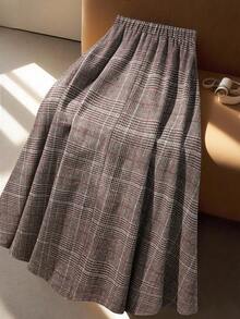 GlowEve CURVE 大码女式优雅休闲格子A字裙，秋冬