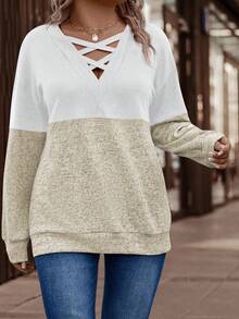 EMERY ROSE Sudadera casual de talla grande con parches de colores contrastantes para mujer, para otoño/invierno - Multicolor - Ver 5